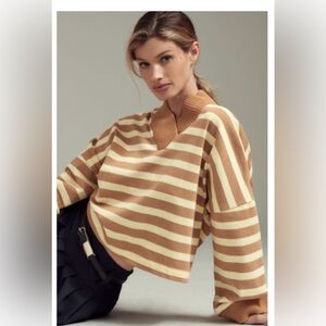 Anthropologie Maeve Cotton Boxy Oversized V-Neck Top